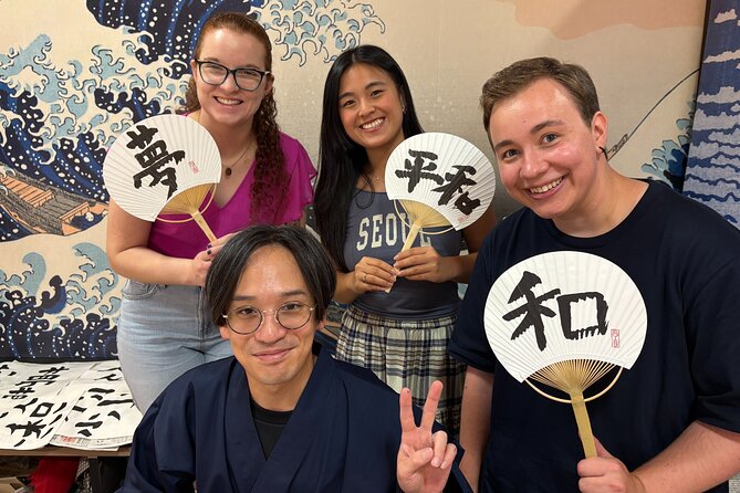 Calligraphy Workshop at Traditional Folk Craft Shop in Hiroshima - Making the final fan or shikishi board