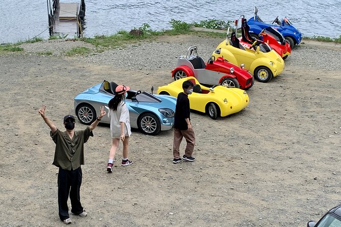 Cute & Fun E-Car tour following guide around Lake Kawaguchiko - The final run under Kawaguchiko Bridge