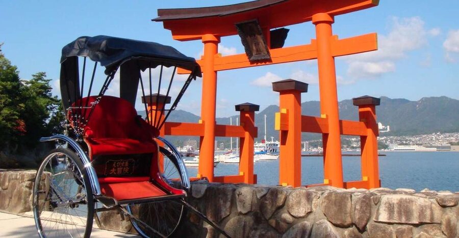 Miyajima: Private Rickshaw Tour to Itsukushima Shrine - The waterfront and the floating torii