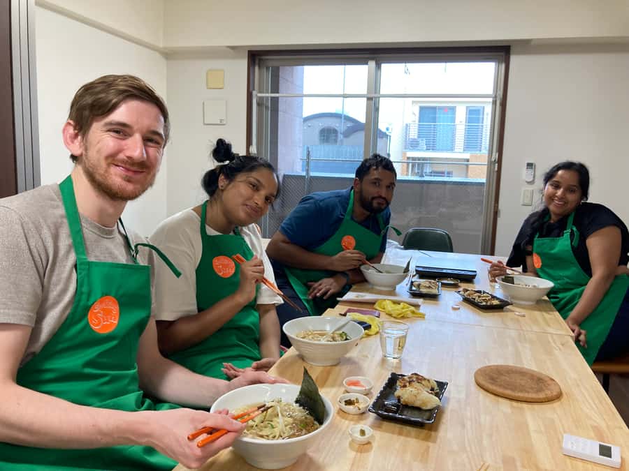 Osaka: Ramen and Gyoza Cooking Class in Dotonbori - A small group with room to cook