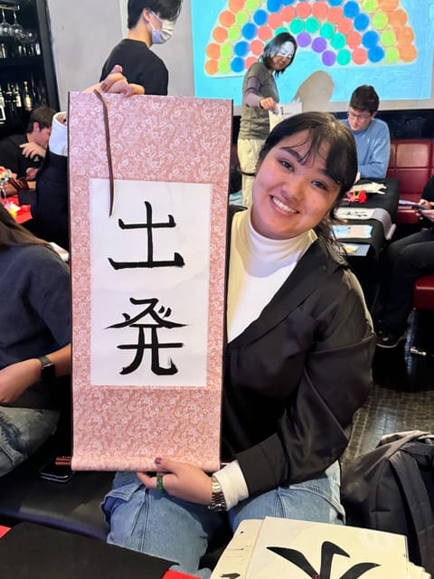 Tokyo: Calligraphy on Kanji Fan & Scroll with Drink - The Hanko Stamp and the Extra Souvenirs