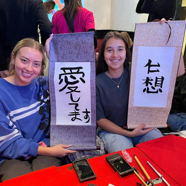 Tokyo: Calligraphy on Kanji Fan & Scroll with Drink - Who Will Enjoy This Most