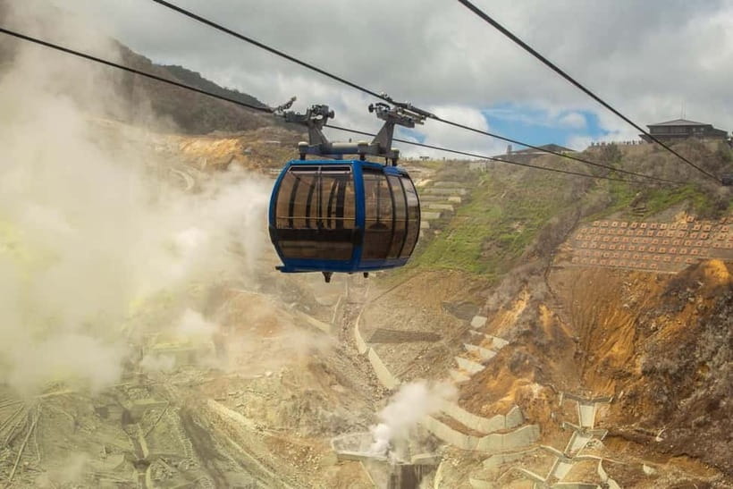 Tokyo:Sea of Mount Fuji, Hakone Ropeway, Ōwakudani, Enoshima - Riding the Hakone Ropeway above Owakudani